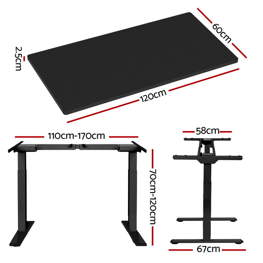 Artiss Standing Desk Motorised Dual Motor Black 120CM-Office Desks-PEROZ Accessories