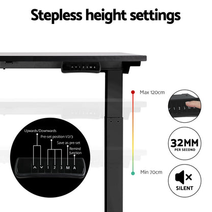 Artiss Standing Desk Motorised Dual Motor Black 120CM-Office Desks-PEROZ Accessories