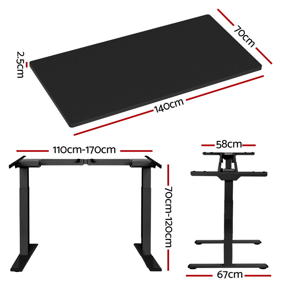 Artiss Standing Desk Motorised Dual Motor Black 140CM-Office Desks-PEROZ Accessories