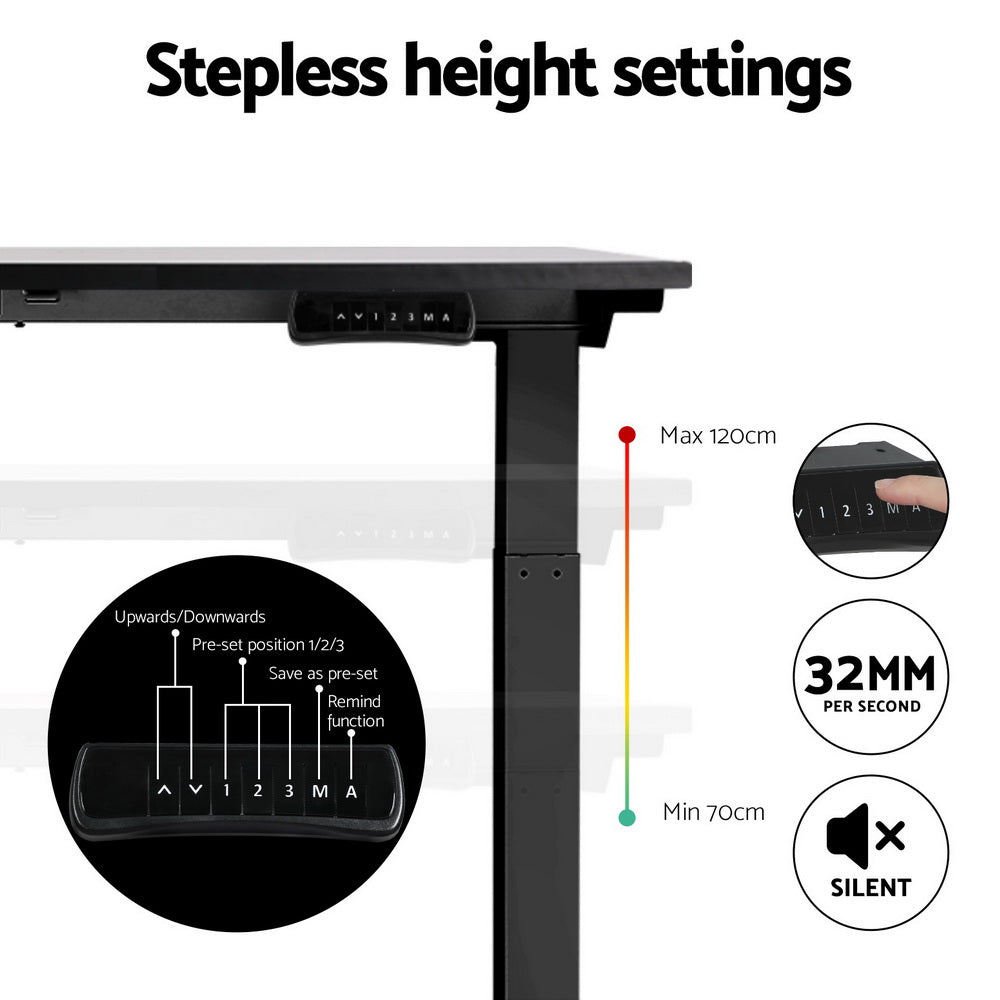 Artiss Standing Desk Motorised Dual Motor Black 140CM-Office Desks-PEROZ Accessories