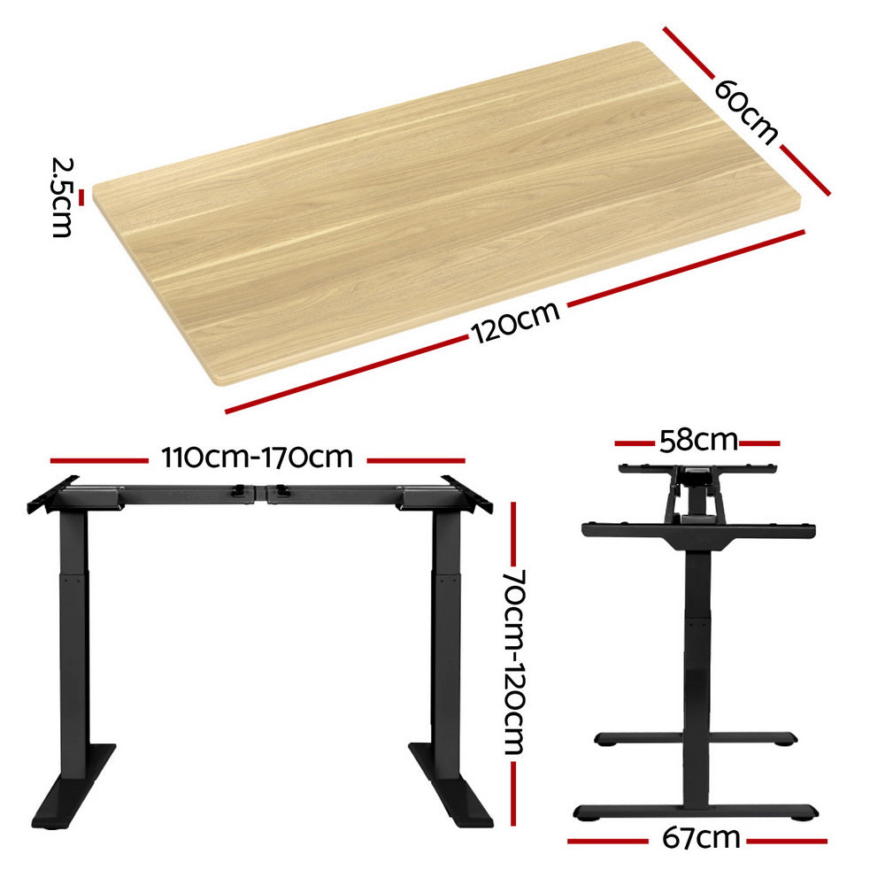 Artiss Standing Desk Motorised Dual Motor Oak 120CM-Office Desks-PEROZ Accessories