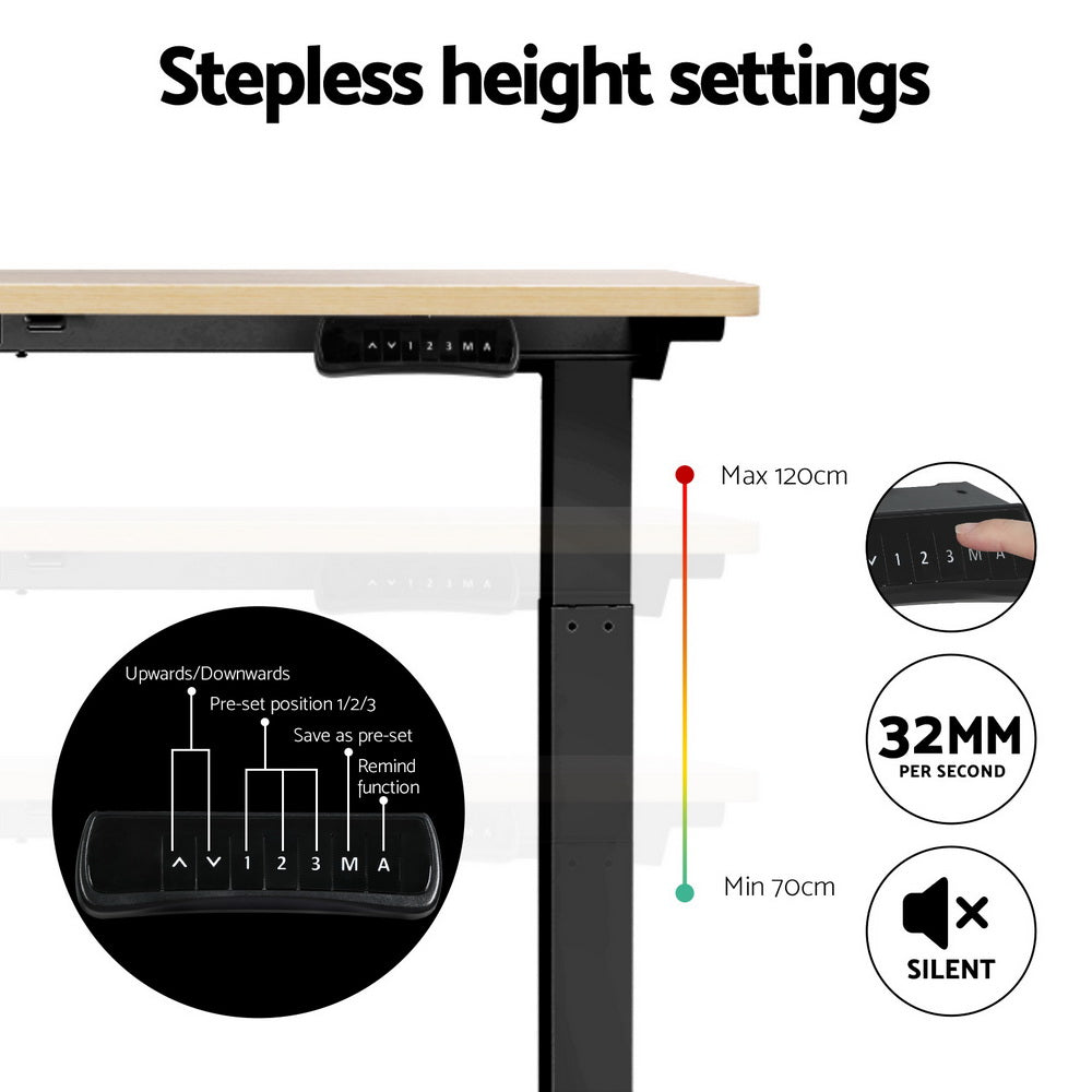 Artiss Standing Desk Motorised Dual Motor Oak 120CM-Office Desks-PEROZ Accessories