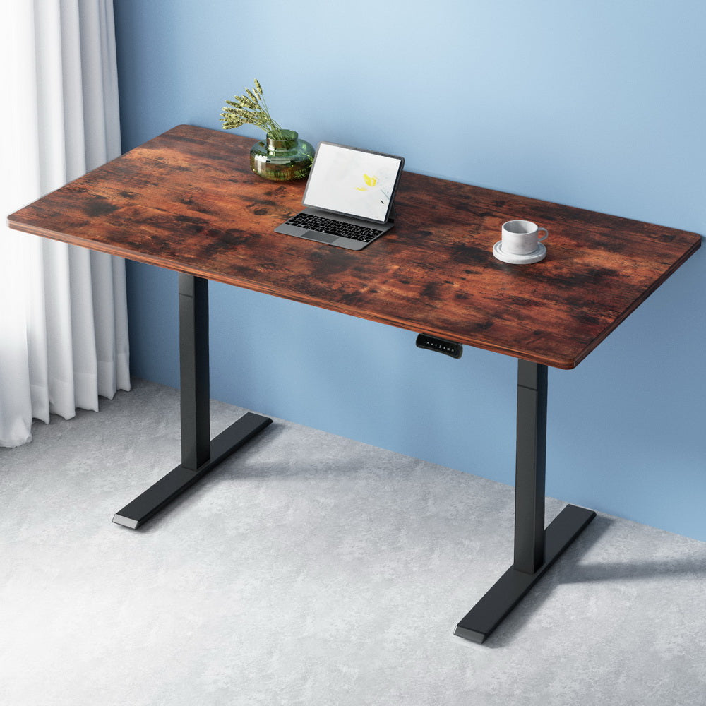 Artiss Standing Desk Motorised Dual Motor Rustic Brwon 140CM-Office Desks-PEROZ Accessories