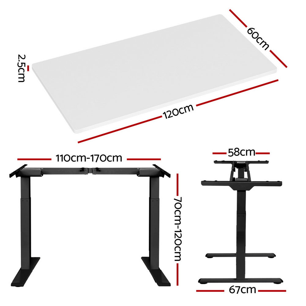 Artiss Standing Desk Motorised Dual Motor White 120CM-Office Desks-PEROZ Accessories