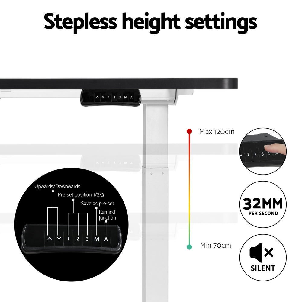 Artiss Standing Desk Motorised Dual Motor 120CM Black-Office Desks-PEROZ Accessories