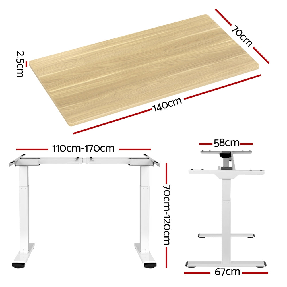 Artiss Standing Desk Motorised Dual Motor 140CM White Oak-Office Desks-PEROZ Accessories