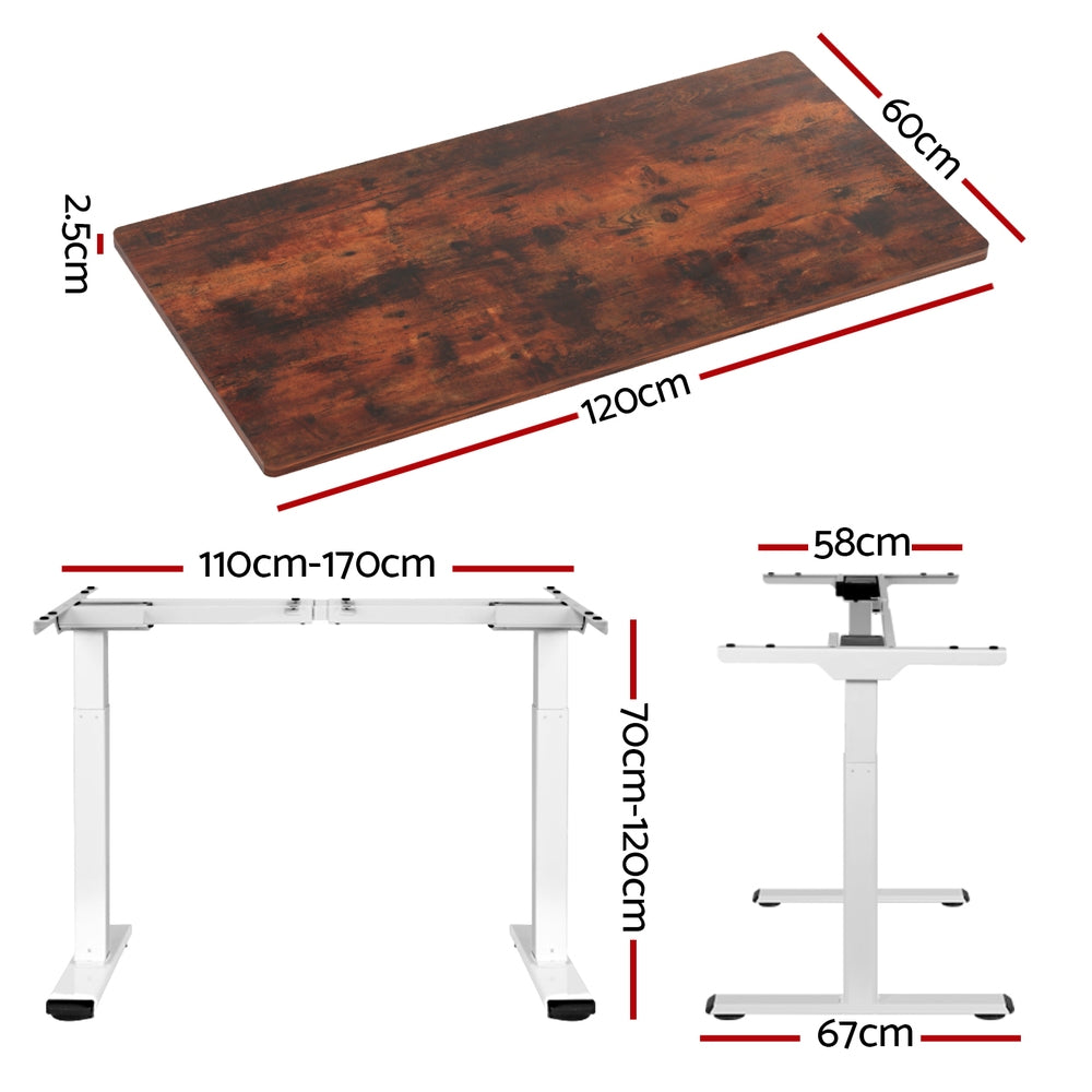 Artiss Standing Desk Motorised Dual Motor 120CM Rustic Brwon-Office Desks-PEROZ Accessories