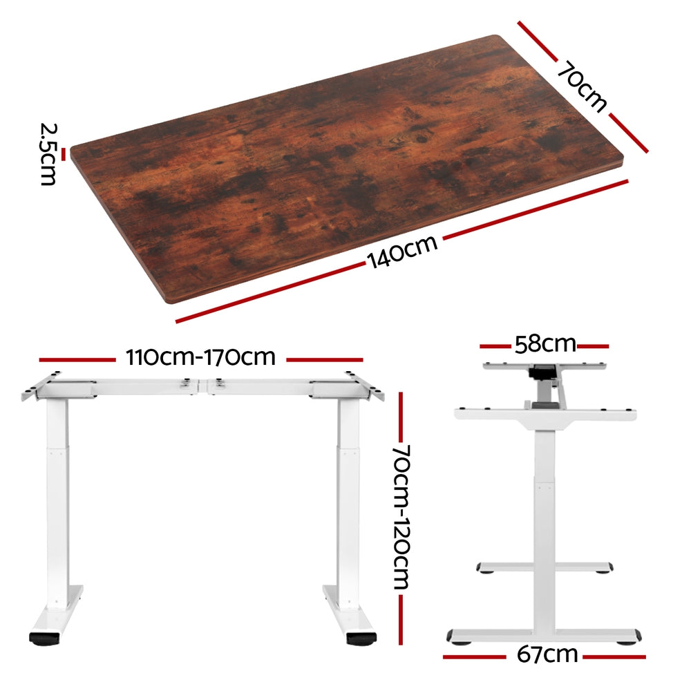 Artiss Standing Desk Motorised Dual Motor 140CM Rustic Brwon-Office Desks-PEROZ Accessories