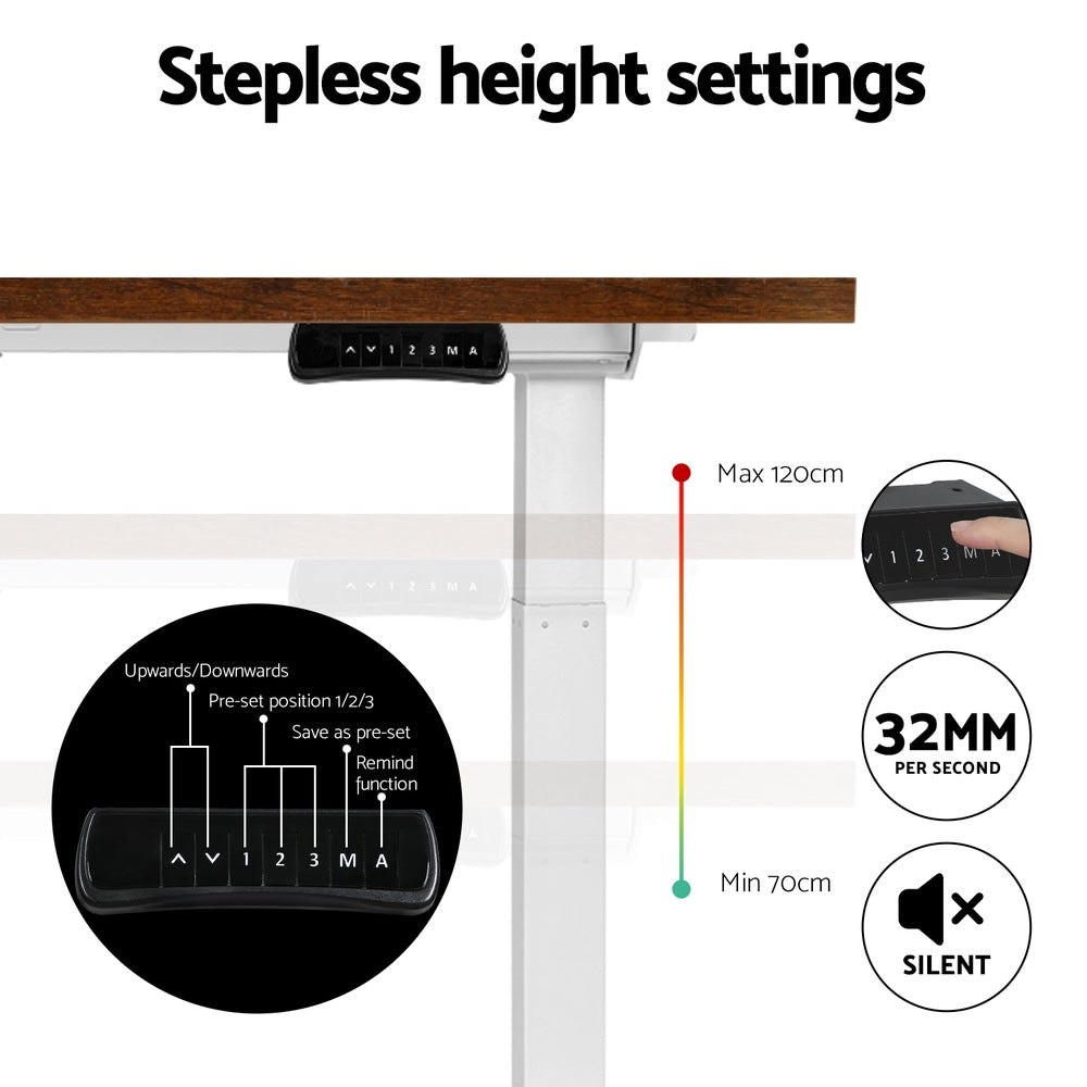 Artiss Standing Desk Motorised Dual Motor 140CM Rustic Brwon-Office Desks-PEROZ Accessories