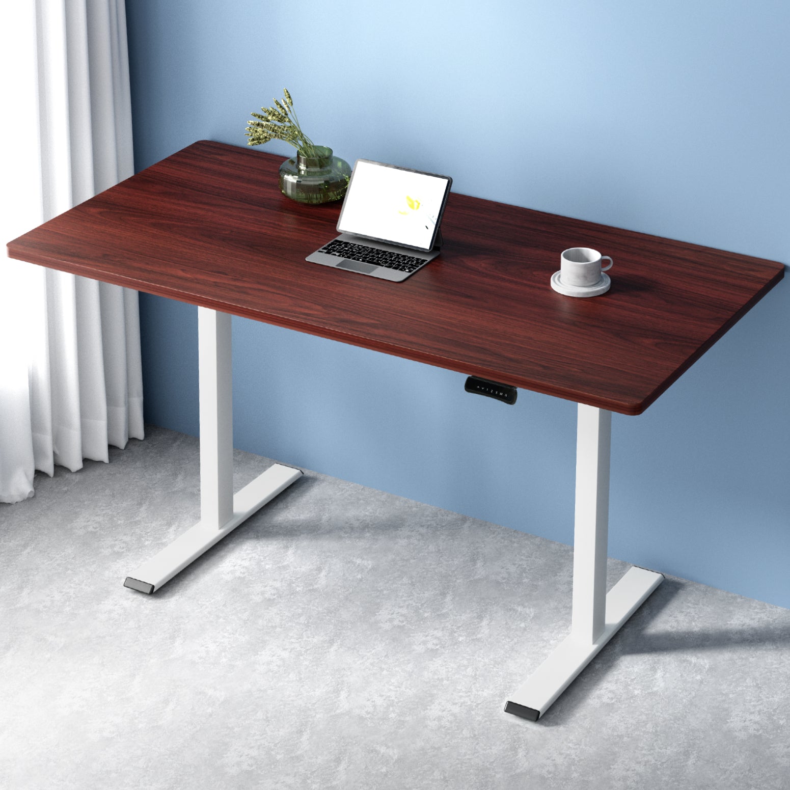 Artiss Standing Desk Motorised Dual Motor 140CM Walnut-Office Desks-PEROZ Accessories