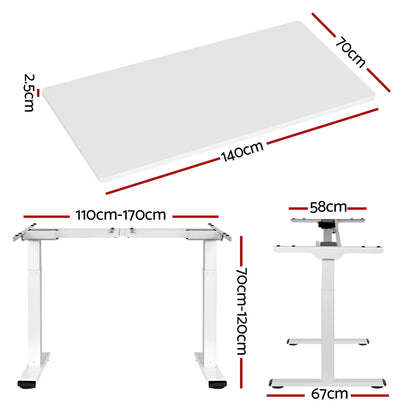 Artiss Standing Desk Motorised Dual Motor 140CM White-Office Desks-PEROZ Accessories