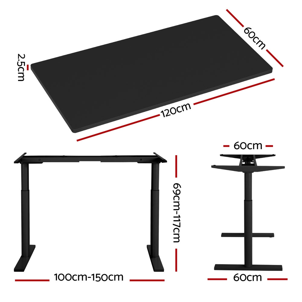 Artiss Standing Desk Motorised Electric Dual Motor Black 120CM-Office Desks-PEROZ Accessories