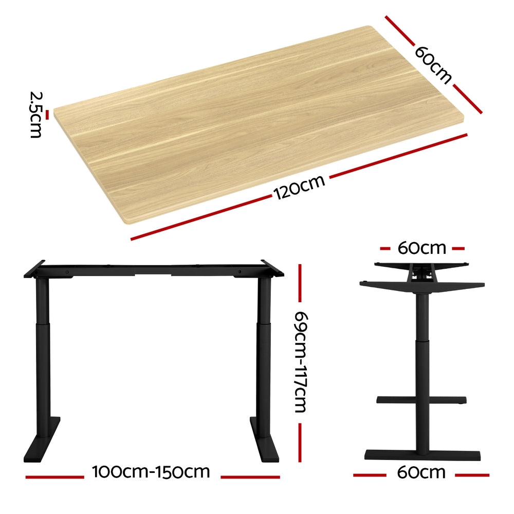 Artiss Standing Desk Motorised Electric Dual Motor White Oak 120CM-Office Desks-PEROZ Accessories