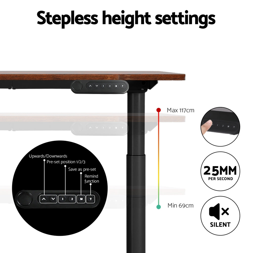 Artiss Standing Desk Motorised Electric Dual Motor Rustic Brown 140CM-Office Desks-PEROZ Accessories