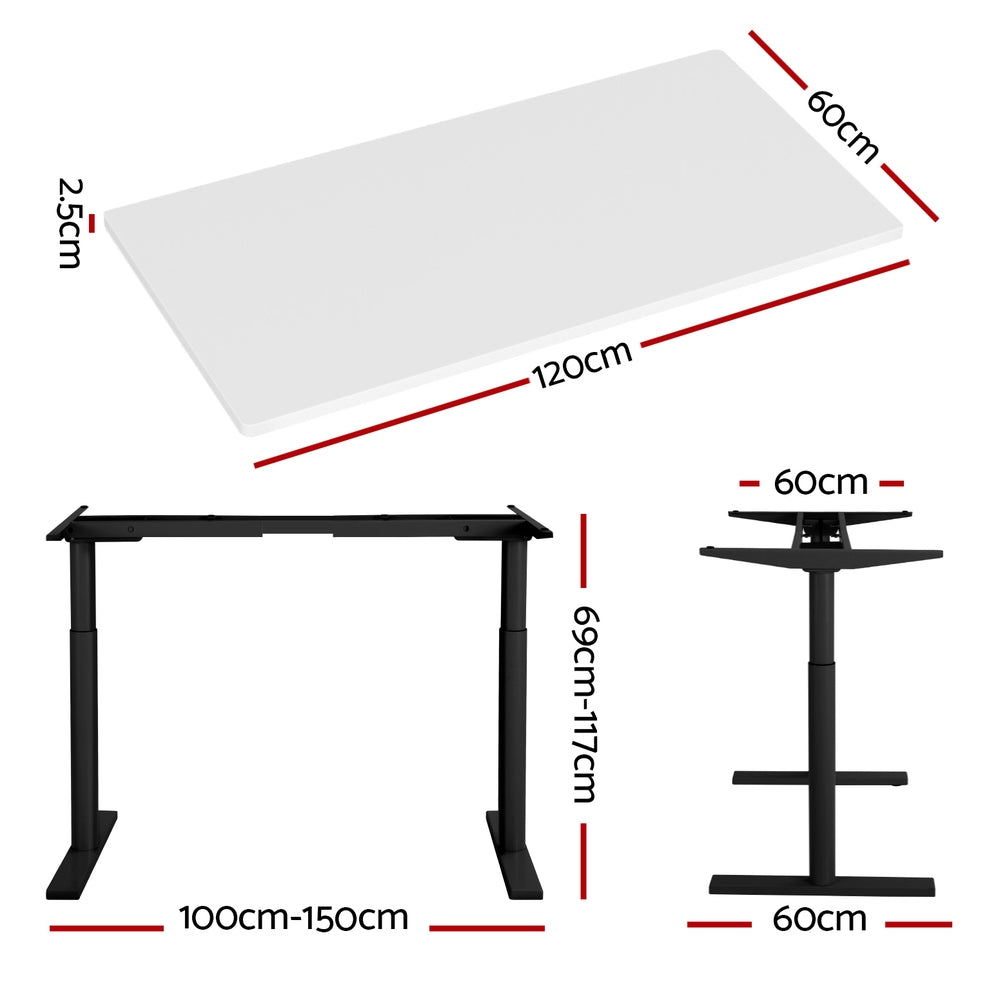 Artiss Standing Desk Motorised Electric Dual Motor White 120CM-Office Desks-PEROZ Accessories