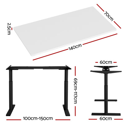 Artiss Standing Desk Motorised Electric Dual Motor White 140CM-Office Desks-PEROZ Accessories