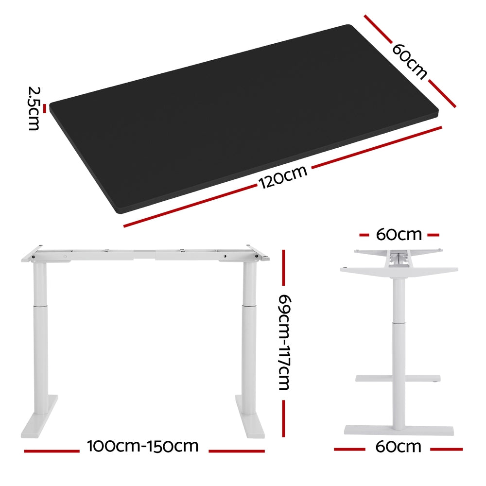 Artiss Standing Desk Motorised Electric Dual Motor 120CM Black-Office Desks-PEROZ Accessories