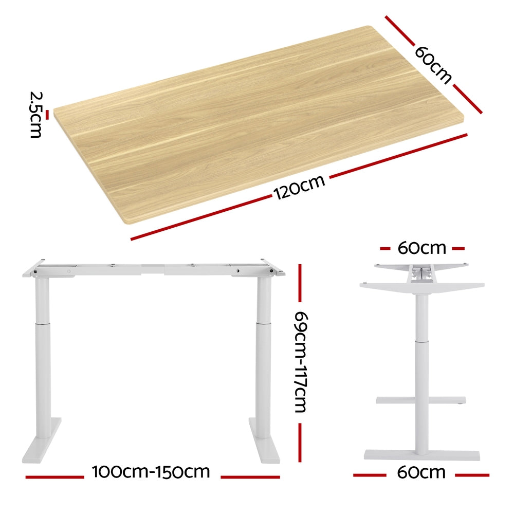 Artiss Standing Desk Motorised Electric Dual Motor 120CM White Oak-Office Desks-PEROZ Accessories