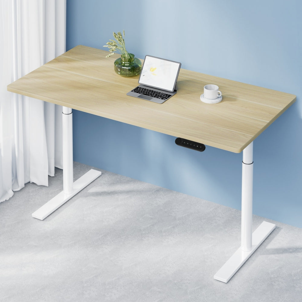 Artiss Standing Desk Motorised Electric Dual Motor 140CM White Oak-Office Desks-PEROZ Accessories