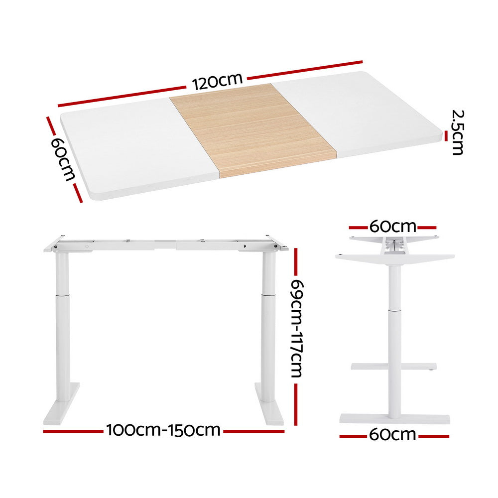 Artiss Standing Desk Motorised Electric Dual Motor Splice White Pine 120CM-Furniture &gt; Office-PEROZ Accessories