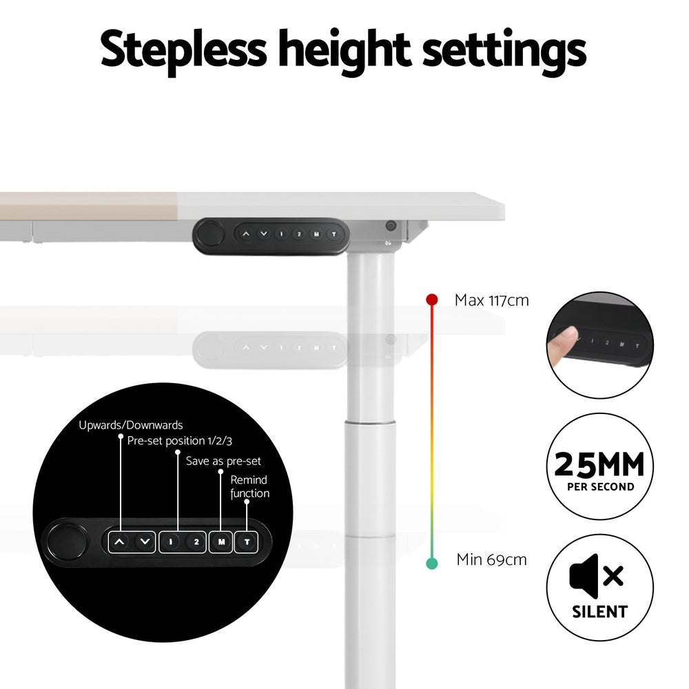 Artiss Standing Desk Motorised Electric Dual Motor Splice White Pine 120CM-Furniture &gt; Office-PEROZ Accessories