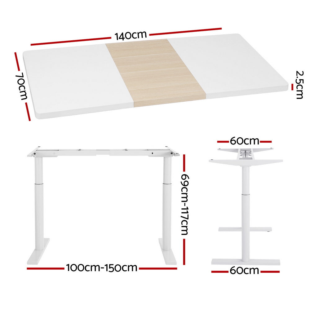 Artiss Standing Desk Motorised Electric Dual Motor 140CM White Pine-Furniture &gt; Office-PEROZ Accessories