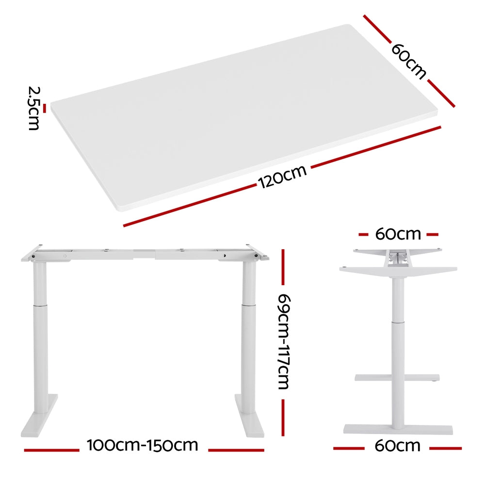 Artiss Standing Desk Motorised Electric Dual Motor 120CM White-Office Desks-PEROZ Accessories