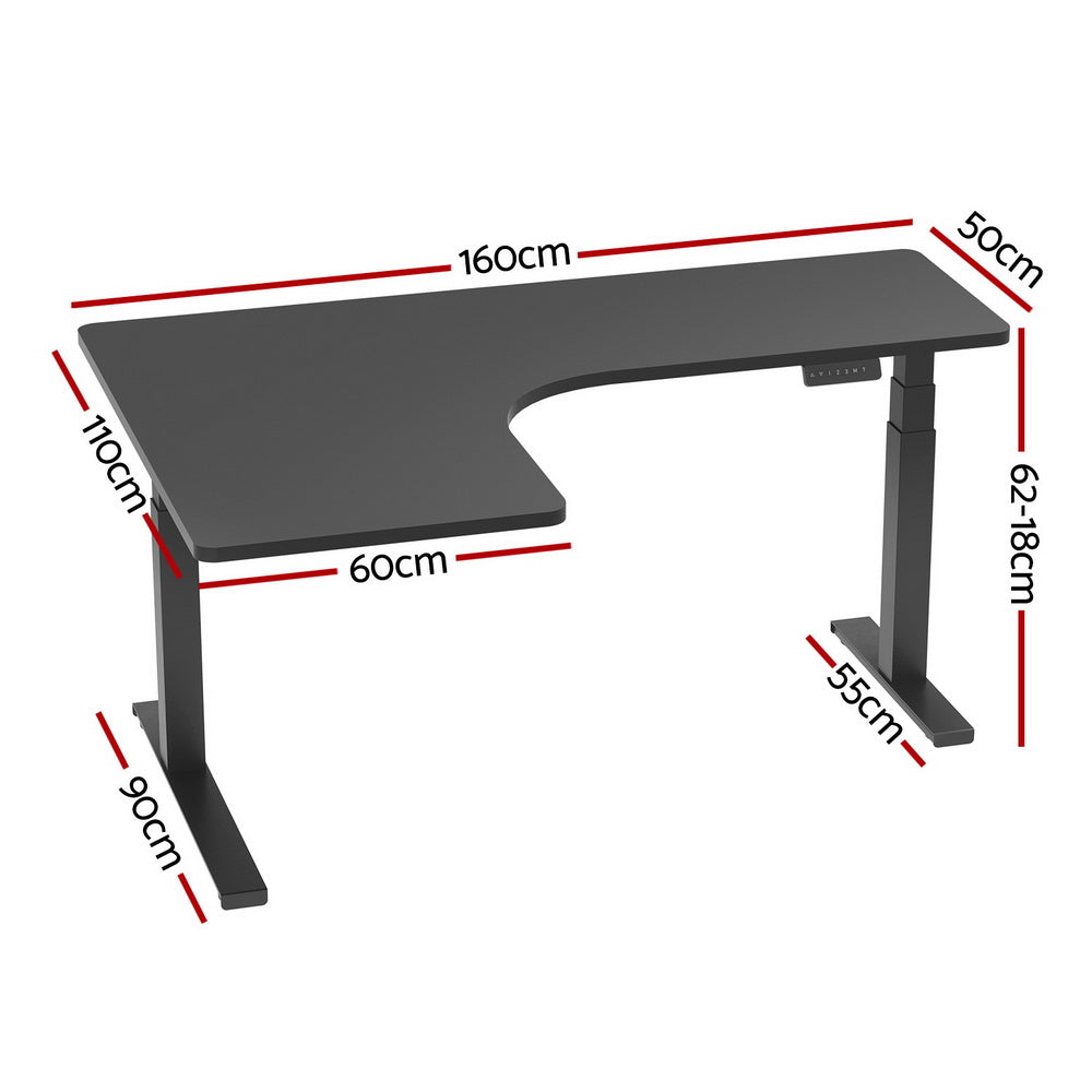 Artiss Standing Desks L-shape Motorised 160CM Black-Furniture &gt; Office-PEROZ Accessories