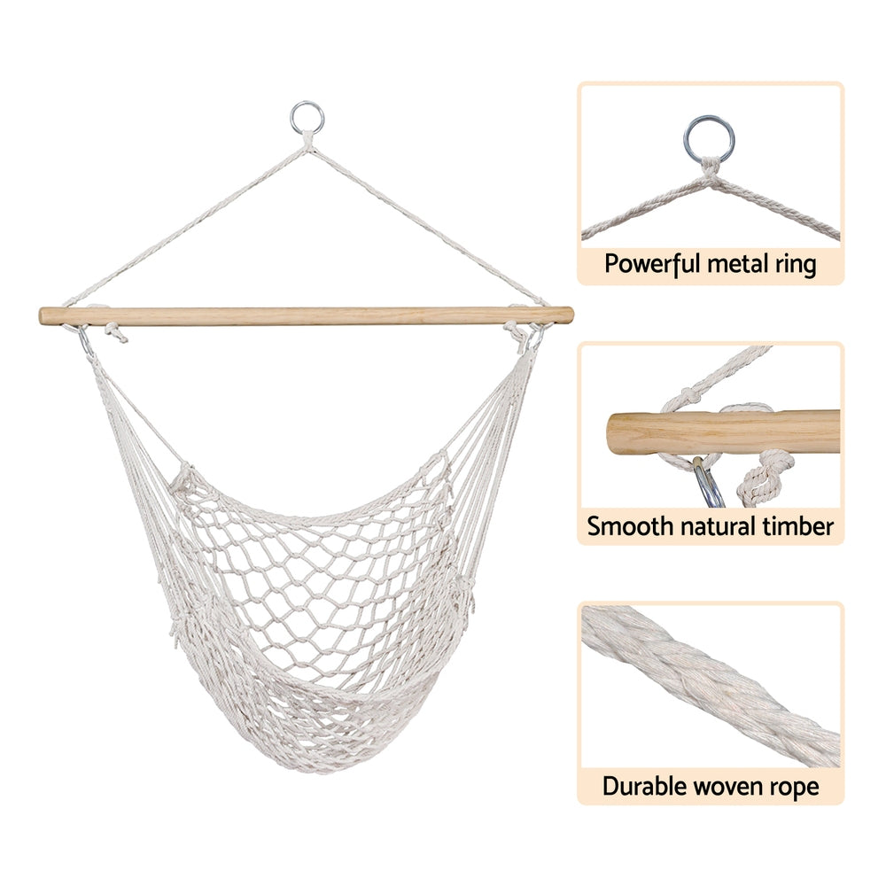 Gardeon Hammock Chair Outdoor Hanging Camping Mesh Indoor Cream-Hammock-PEROZ Accessories