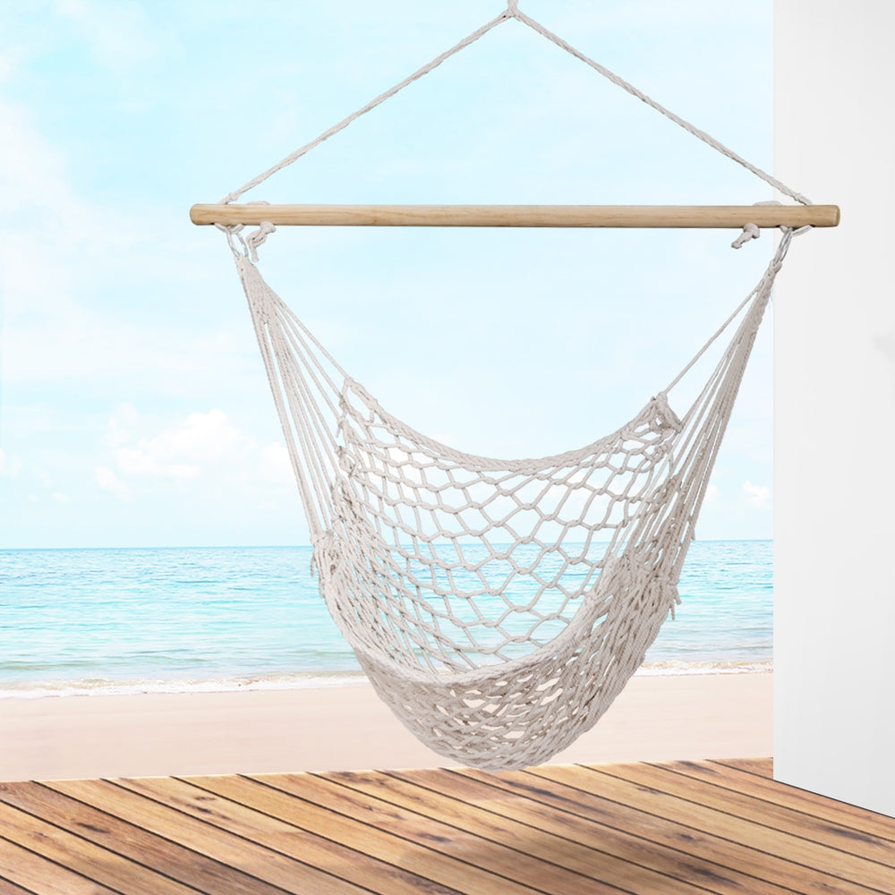 Gardeon Hammock Chair Outdoor Hanging Camping Mesh Indoor Cream-Hammock-PEROZ Accessories