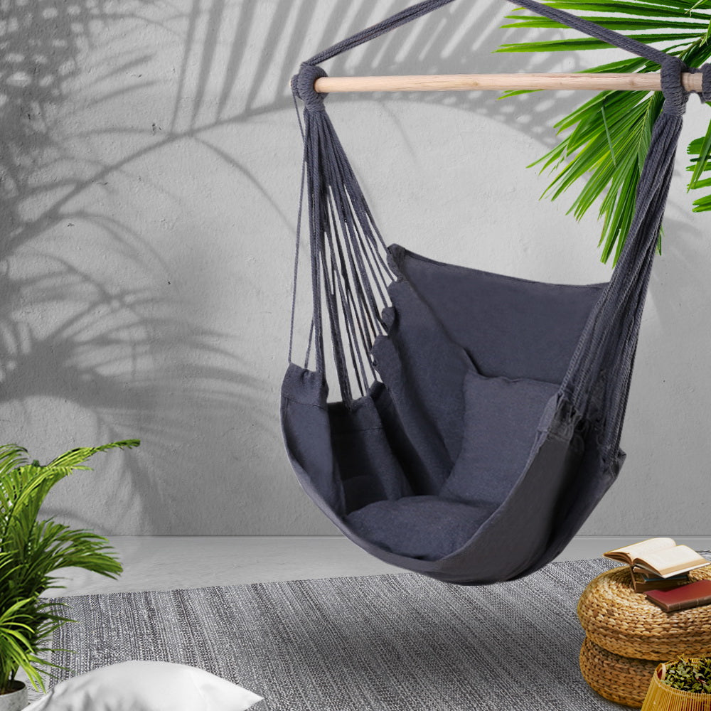 Gardeon Hammock Chair Outdoor Camping Hanging Hammocks Cushion Pillow Grey-Hammock-PEROZ Accessories