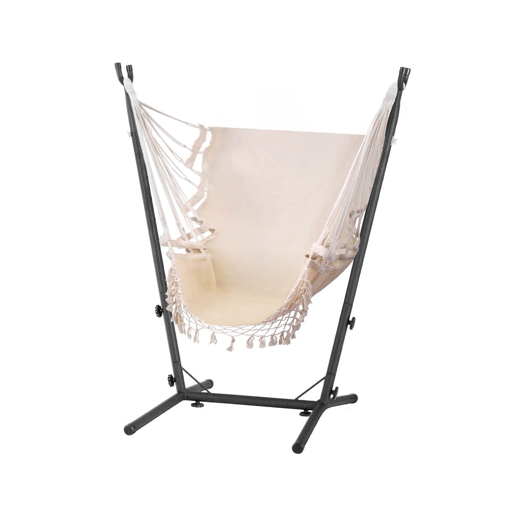 Gardeon Hammock Chair Outdoor Camping Hanging with Stand Cream-Home &amp; Garden &gt; Hammocks-PEROZ Accessories