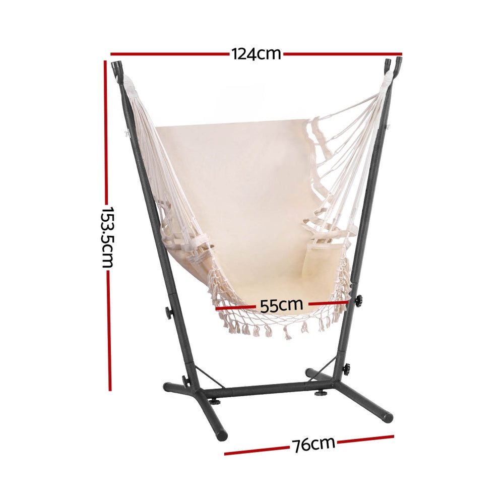 Gardeon Hammock Chair Outdoor Camping Hanging with Stand Cream-Home &amp; Garden &gt; Hammocks-PEROZ Accessories