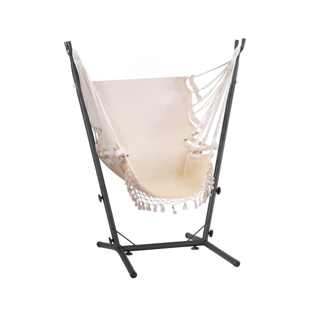 Gardeon Hammock Chair Outdoor Camping Hanging with Stand Cream-Home &amp; Garden &gt; Hammocks-PEROZ Accessories