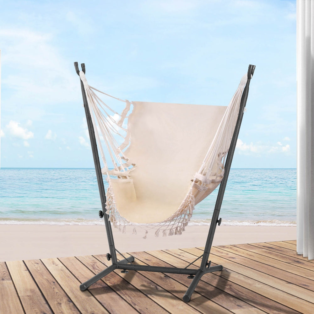 Gardeon Hammock Chair Outdoor Camping Hanging with Stand Cream-Home &amp; Garden &gt; Hammocks-PEROZ Accessories