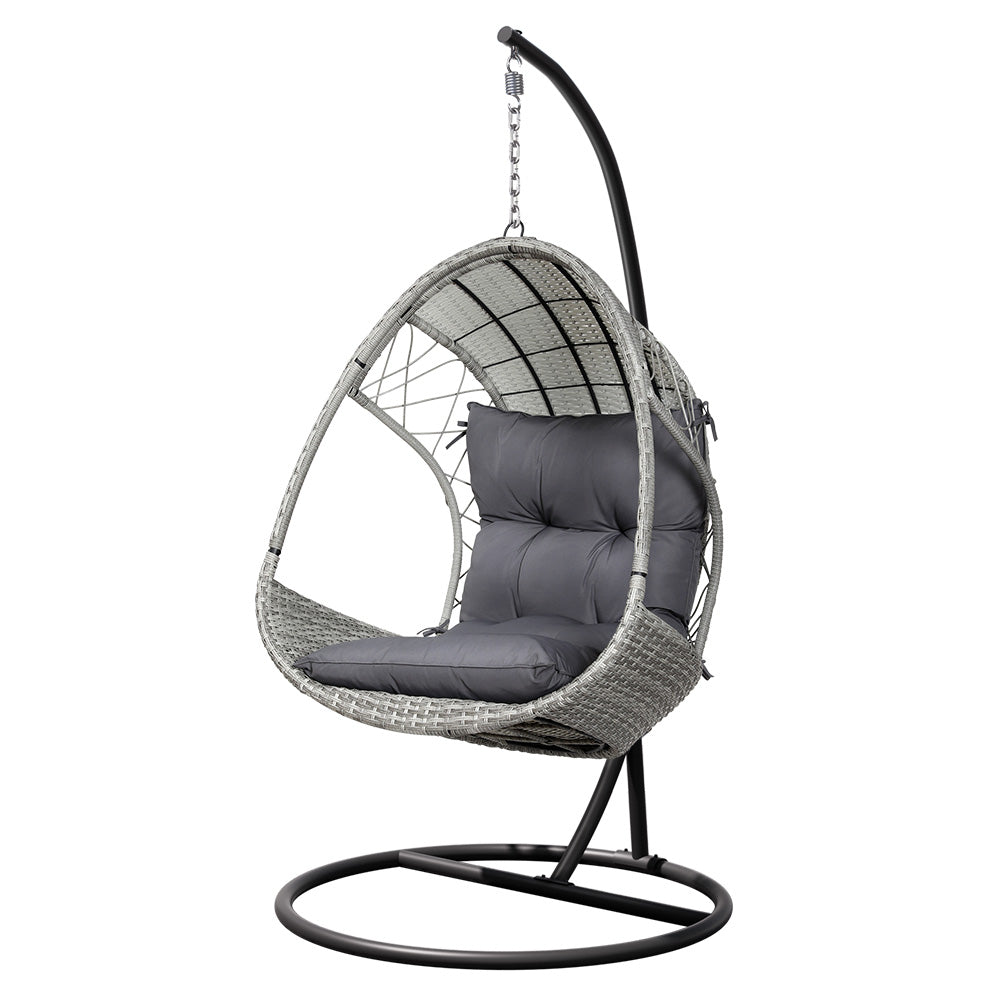 Gardeon Outdoor Egg Swing Chair Wicker Furniture Pod Stand Armrest Light Grey-Swing Chairs-PEROZ Accessories