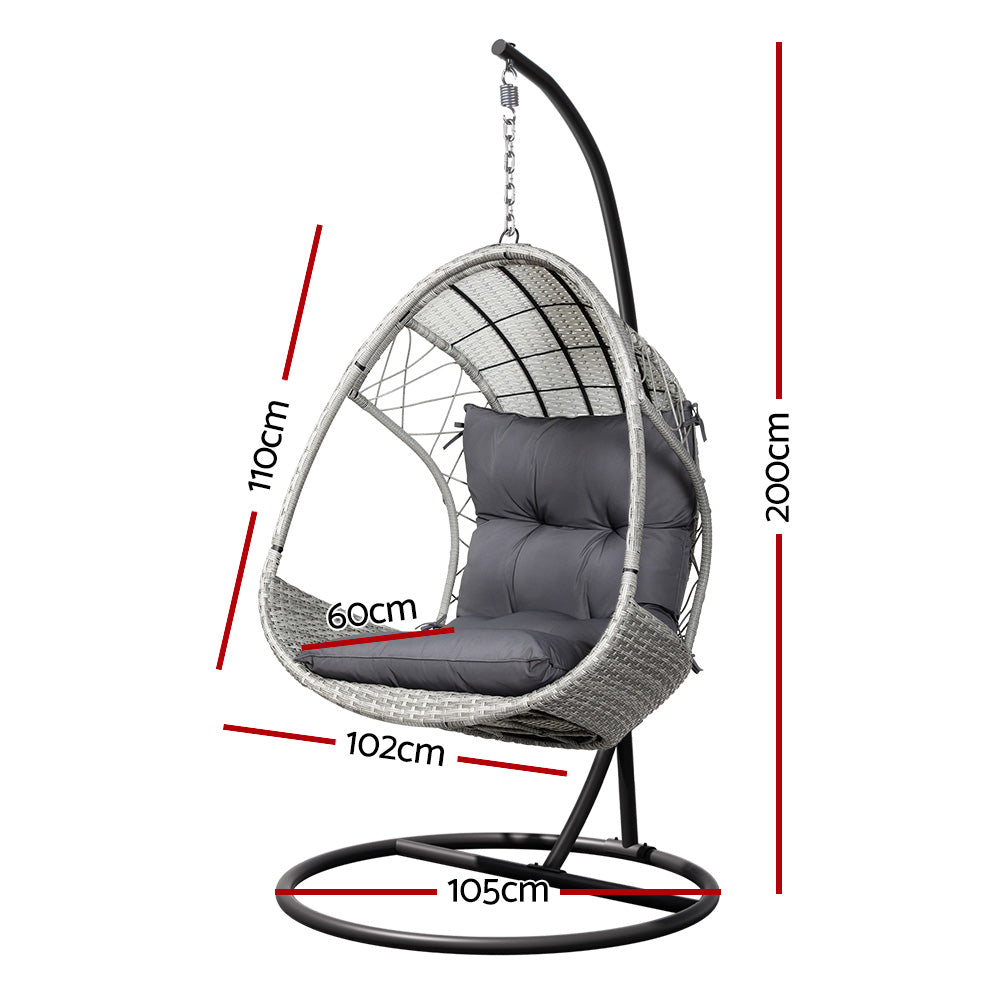 Gardeon Outdoor Egg Swing Chair Wicker Furniture Pod Stand Armrest Light Grey-Swing Chairs-PEROZ Accessories