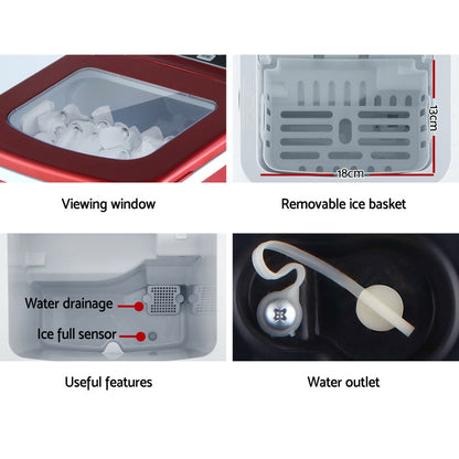 DEVANTi Portable Ice Cube Maker Machine 2L Home Bar Benchtop Easy Quick Red-Ice Makers-PEROZ Accessories