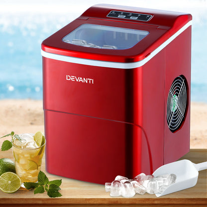 DEVANTi Portable Ice Cube Maker Machine 2L Home Bar Benchtop Easy Quick Red-Ice Makers-PEROZ Accessories