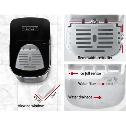 Devanti 2.4L Stainless Steel Portable Ice Cube Maker-Ice Makers-PEROZ Accessories