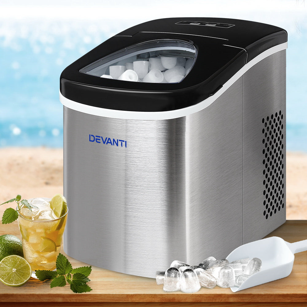 Devanti 2.4L Stainless Steel Portable Ice Cube Maker-Ice Makers-PEROZ Accessories