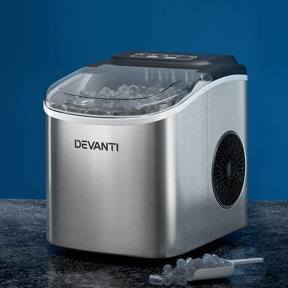 Devanti 12kg Ice Maker Machine w/Self Cleaning Silver-Appliances &gt; Kitchen Appliances-PEROZ Accessories