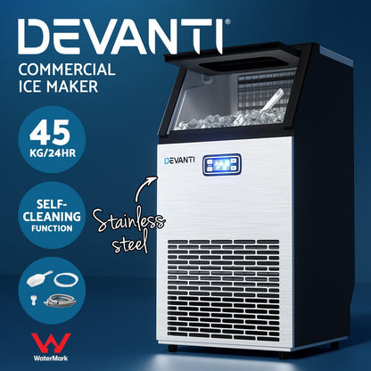 Devanti Commercial Ice Maker Machine 45kg Ice Cube Tray Bar Stainless Steel-Appliances &gt; Kitchen Appliances-PEROZ Accessories