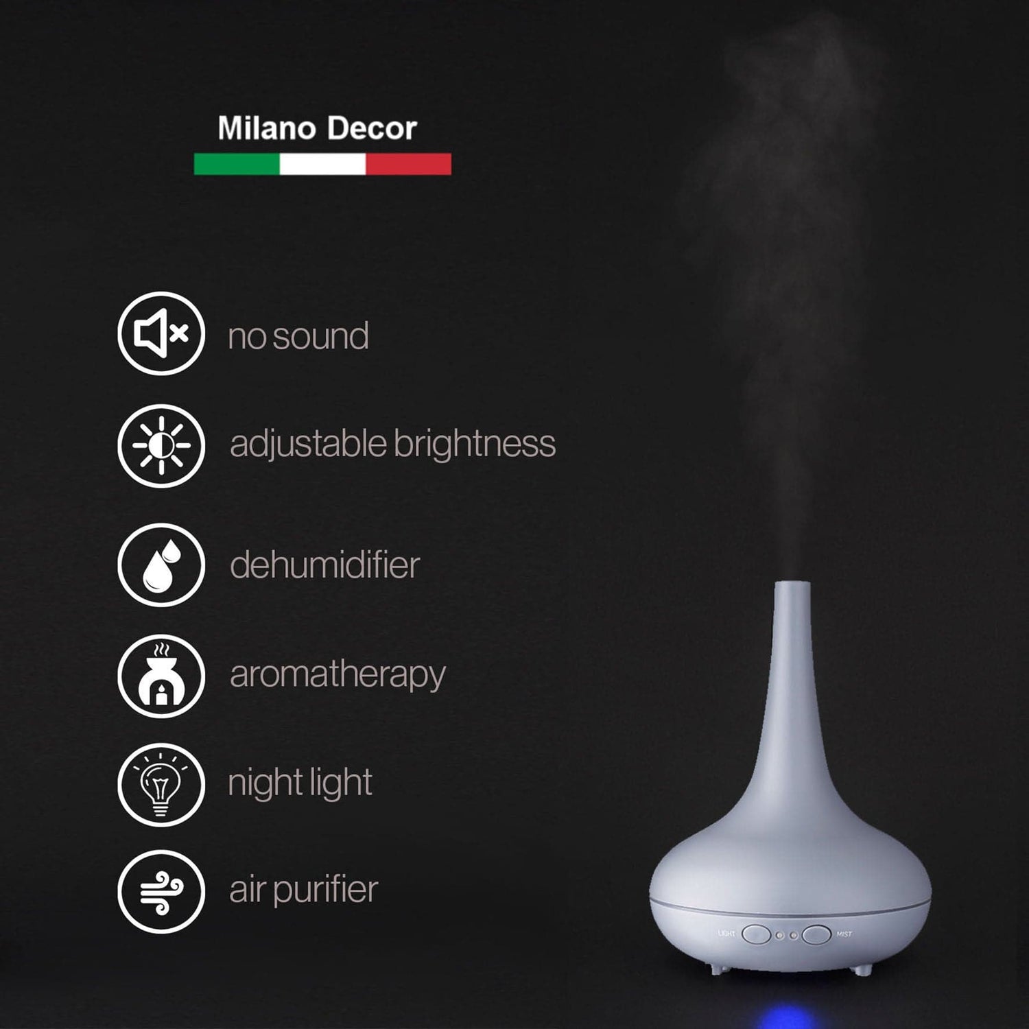 2 x Milano Decor Ultrasonic Aroma Diffusers Humidifier + 6 Diffuser Oils Set-Home Fragrances-PEROZ Accessories