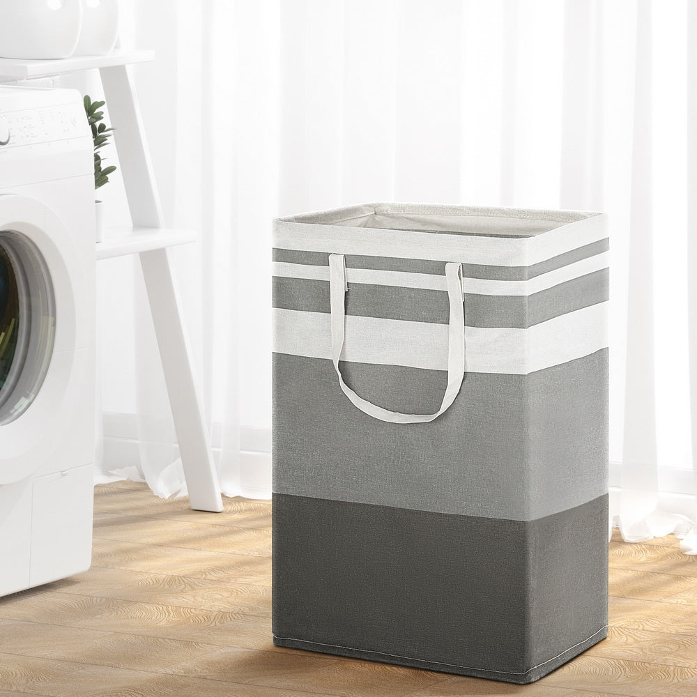 Artiss 2X Laundry Basket Hamper Foldable White Grey-Furniture &gt; Bathroom-PEROZ Accessories