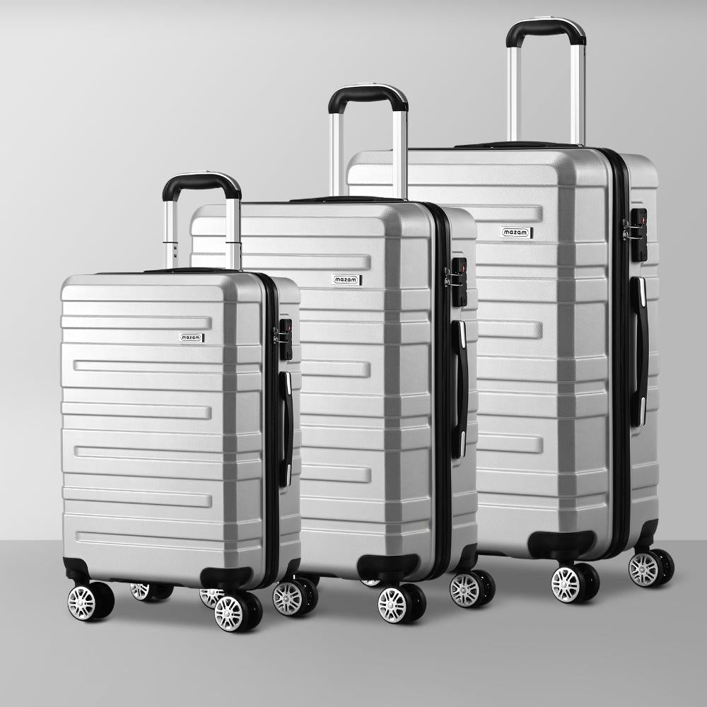 Mazam 3PCS Luggage Suitcase Trolley Set Travel TSA Lock Storage Hard Case Silver-Luggage Setss-PEROZ Accessories