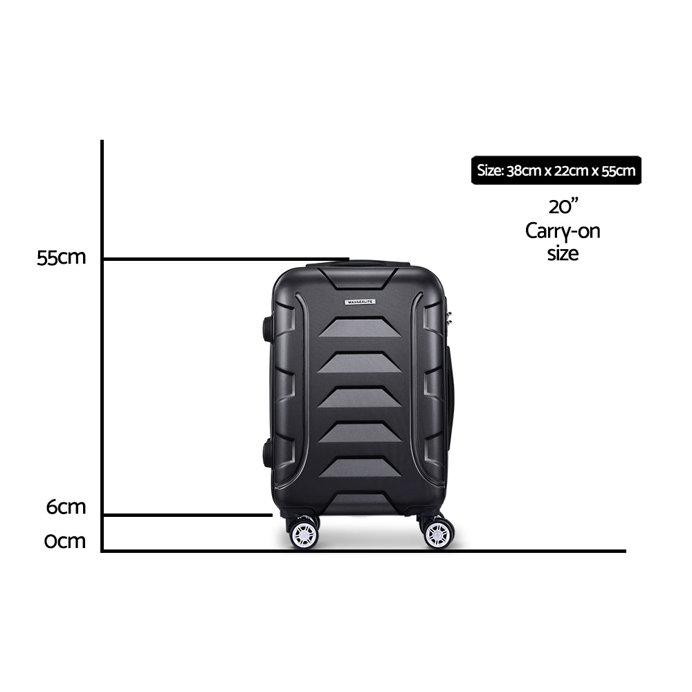 Wanderlite 20&quot; 55cm Luggage Trolley Travel Suitcase Set TSA Hard Case Lightweight Strap-Luggage-PEROZ Accessories