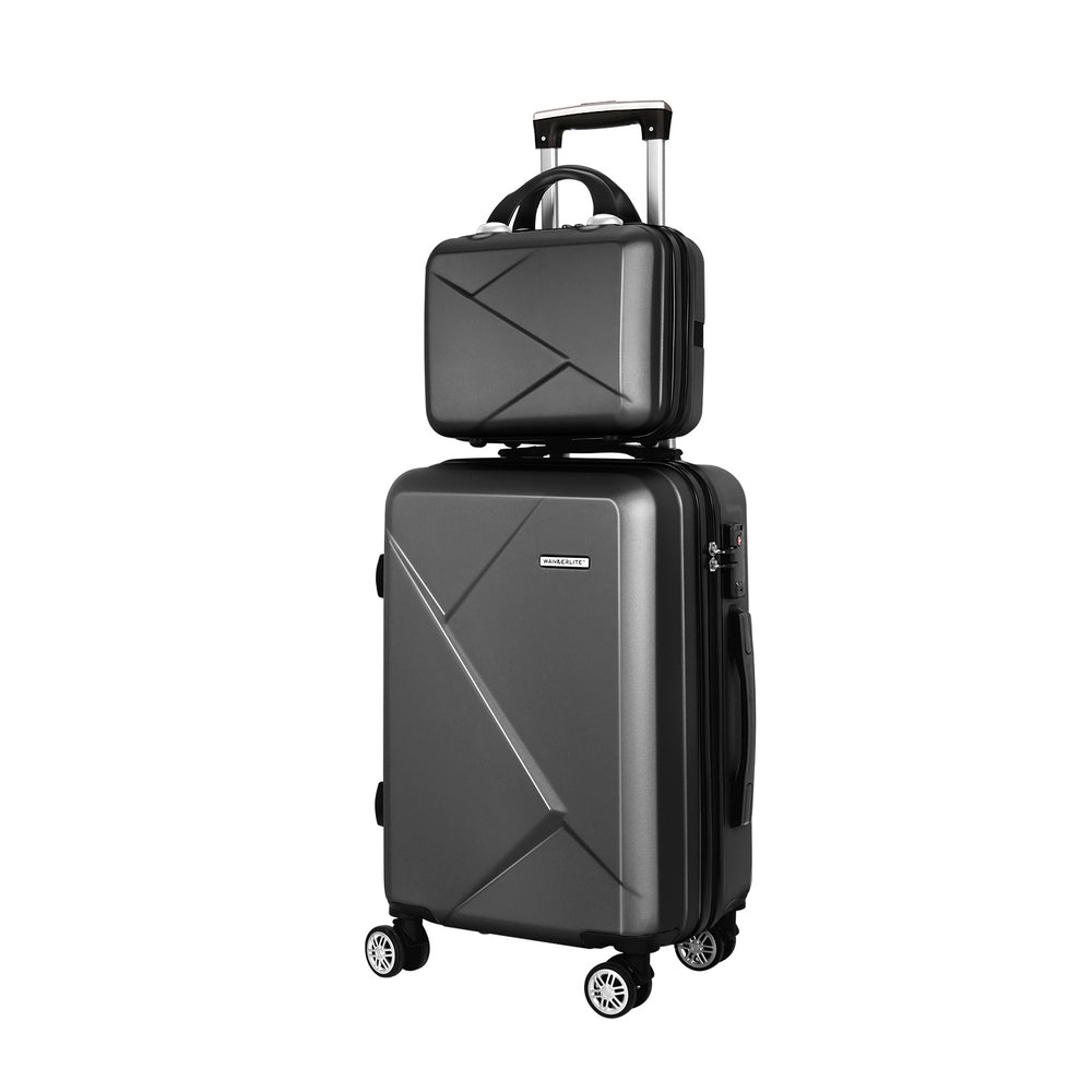 Wanderlite 2pc Luggage 12&quot; 20&quot; Trolley Travel Suitcase Storage Carry On TSA Lock Black-Home &amp; Garden &gt; Travel &gt; Suitcases-PEROZ Accessories