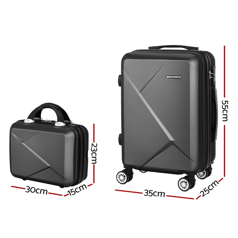 Wanderlite 2pc Luggage 12&quot; 20&quot; Trolley Travel Suitcase Storage Carry On TSA Lock Black-Home &amp; Garden &gt; Travel &gt; Suitcases-PEROZ Accessories