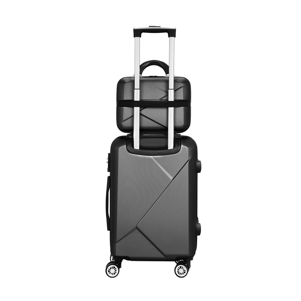 Wanderlite 2pc Luggage 12&quot; 20&quot; Trolley Travel Suitcase Storage Carry On TSA Lock Black-Home &amp; Garden &gt; Travel &gt; Suitcases-PEROZ Accessories